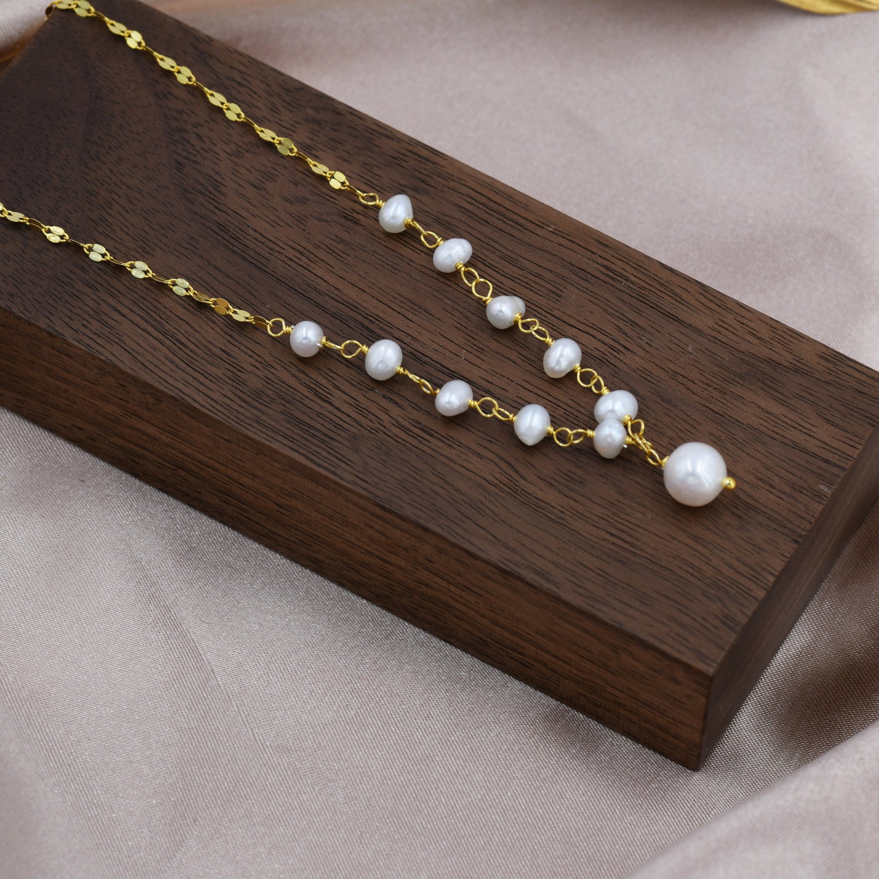 Genuine Pearl Beaded Necklace in Sterling Silver, Silver or Gold , Genuine Freshwater Pearls, Pearl Necklace, Y Necklace