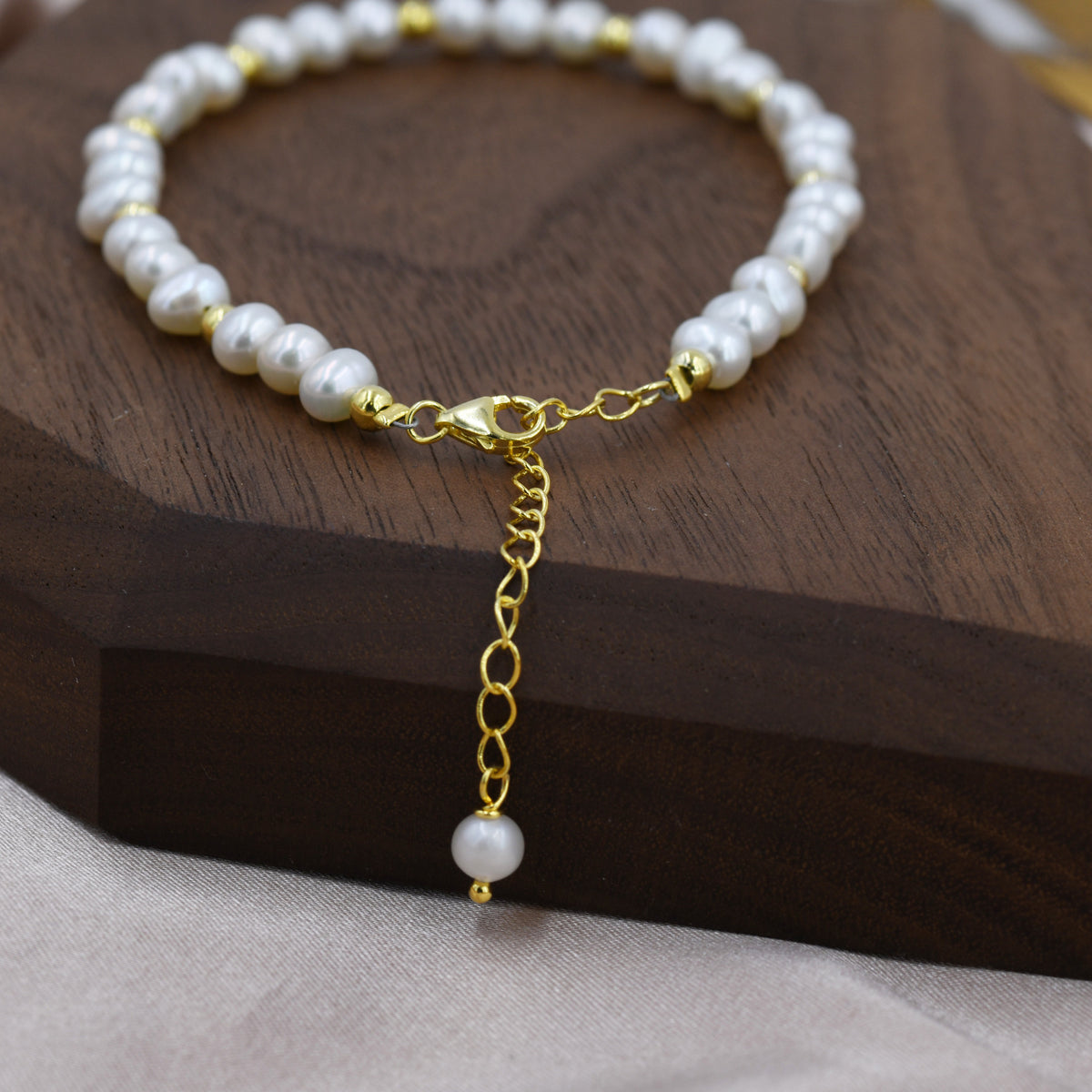 Sterling Silver Freshwater Pearl Beaded Bracelet, Silver or Gold, Genuine Fresh Water Pearls, Natural Pearl Bracelet, Ivory Pearls
