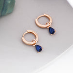 Sterling Silver Sapphire Blue CZ Droplet Hoop Earrings, Silver, Gold or Rose Gold, Pear Cut Drop Earrings, Interchangeable Charms