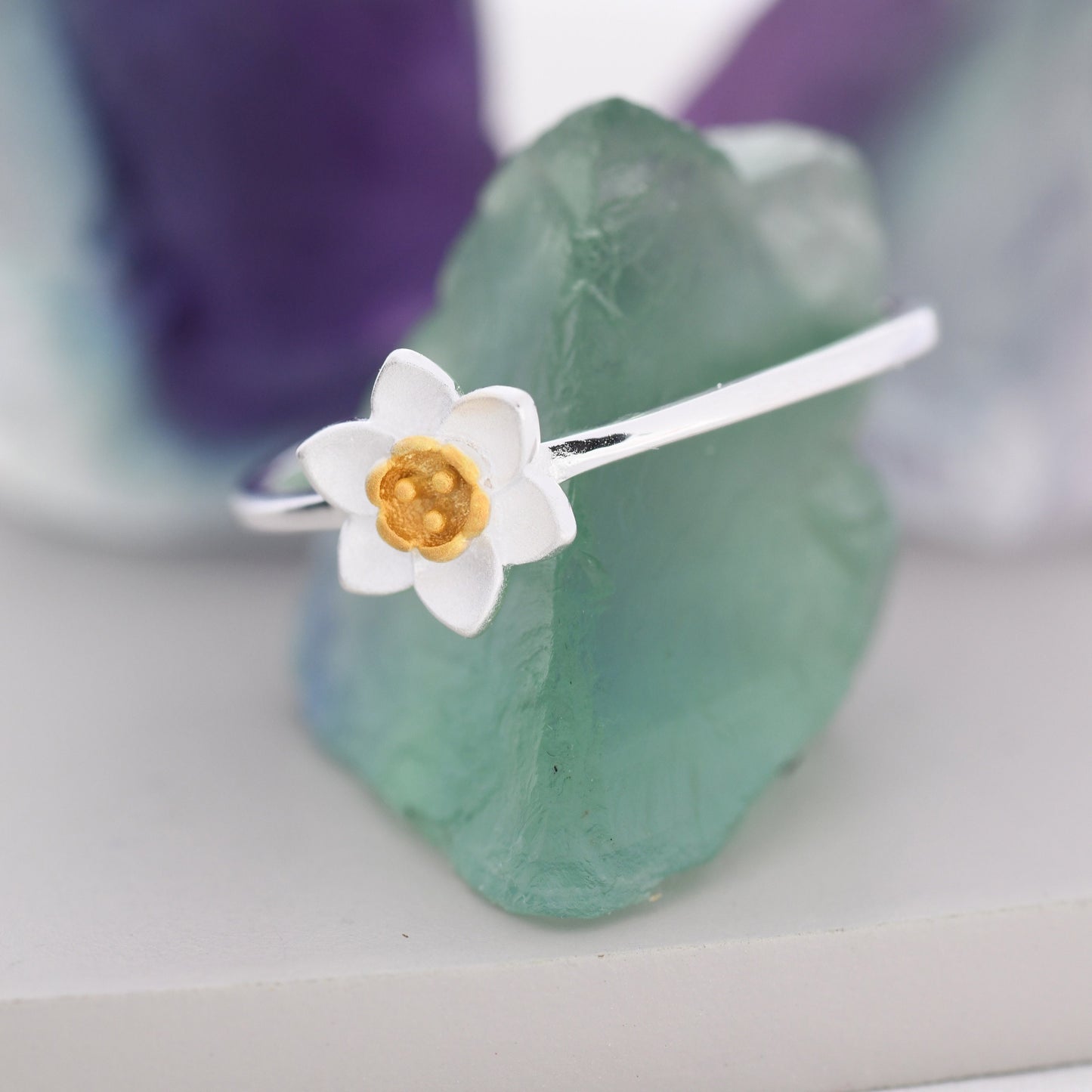 Sterling Silver Daffodil Flower Ring, Pretty and Cute Blossom Flower Ring , with Partial 18ct Gold Plating, US 5 -8