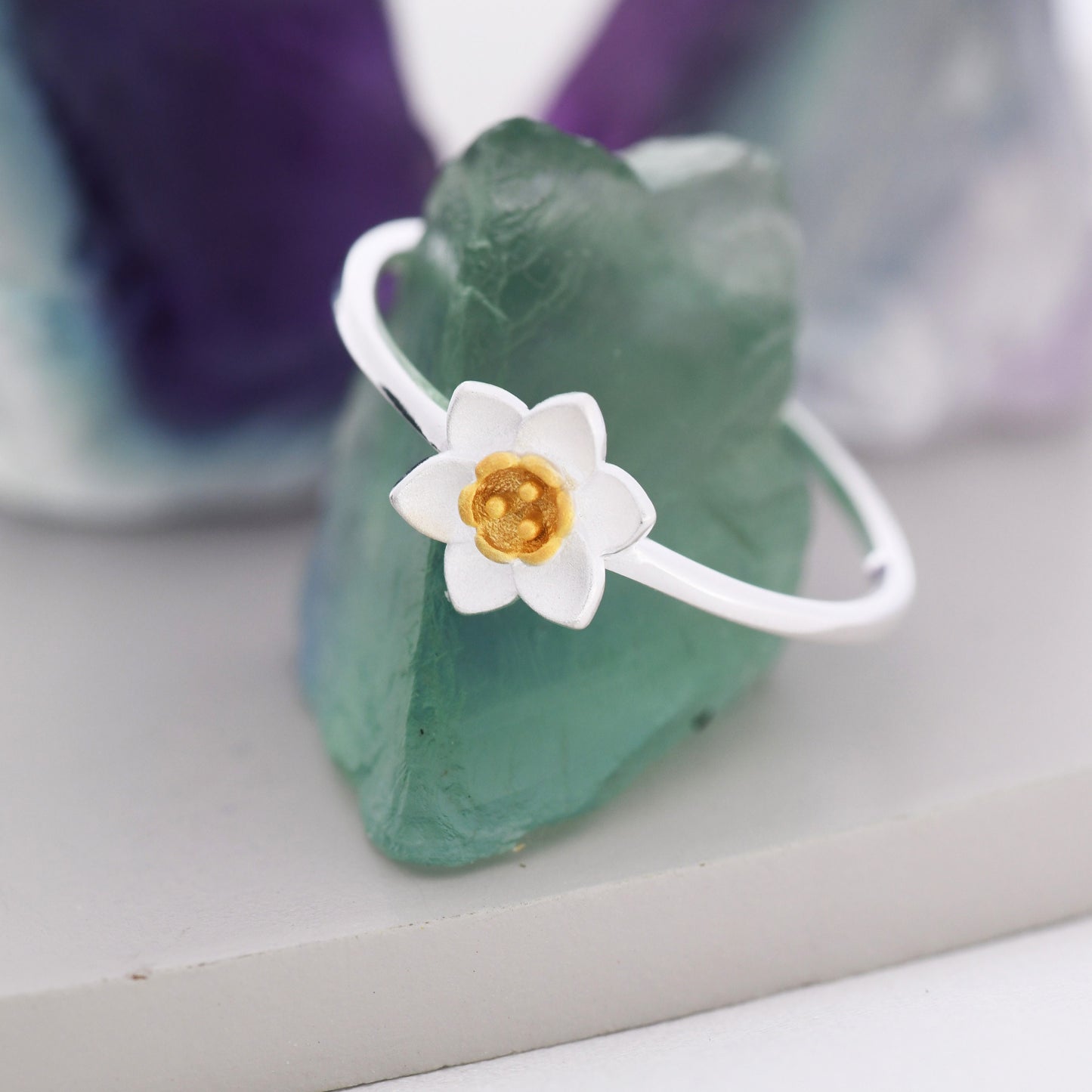 Sterling Silver Daffodil Flower Ring, Pretty and Cute Blossom Flower Ring , with Partial 18ct Gold Plating, US 5 -8