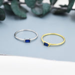 Sapphire Blue Baguette CZ Ring in Sterling Silver, Silver or Gold, Minimalist Single Baguette CZ Ring US 5 - 8