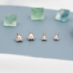 Tiny Pearl Stud Earrings in Sterling Silver, Silver or Gold or Rose Gold, Four Prong, 3mm, 4mm and 5mm Minimalist Pearl Earrings,