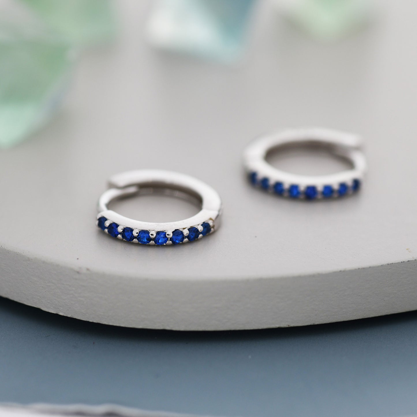 Sapphire Blue CZ Huggie Hoop in Sterling Silver Minimalist Simple Hoop Earrings, Sapphire Hoops, Blue Hoops, Skinny Hoops, Stacking Earrings