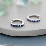 Sapphire Blue CZ Huggie Hoop in Sterling Silver Minimalist Simple Hoop Earrings, Sapphire Hoops, Blue Hoops, Skinny Hoops, Stacking Earrings