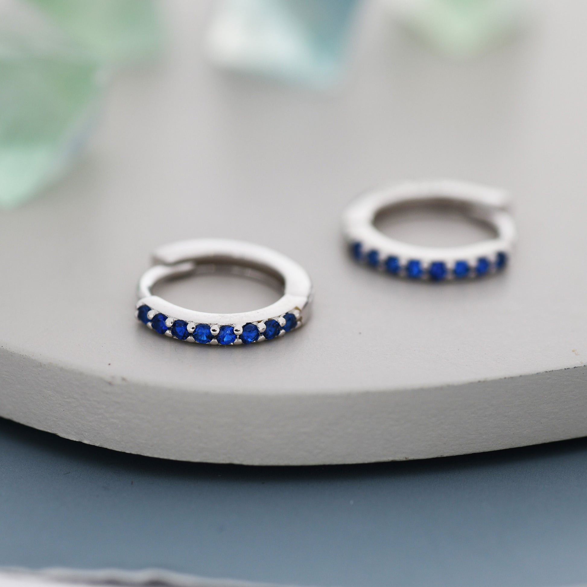 Sapphire Blue CZ Huggie Hoop in Sterling Silver Minimalist Simple Hoop Earrings, Sapphire Hoops, Blue Hoops, Skinny Hoops, Stacking Earrings