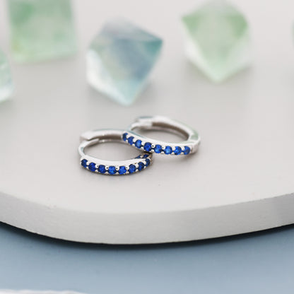 Sapphire Blue CZ Huggie Hoop in Sterling Silver Minimalist Simple Hoop Earrings, Sapphire Hoops, Blue Hoops, Skinny Hoops, Stacking Earrings