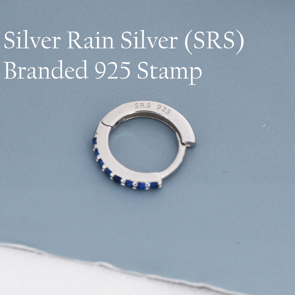 Sapphire Blue CZ Huggie Hoop in Sterling Silver Minimalist Simple Hoop Earrings, Sapphire Hoops, Blue Hoops, Skinny Hoops, Stacking Earrings