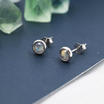 Sterling Silver Rose Cut Labradorite Stud Earrings, 3mm or 4mm, Genuine Labradorite Gemstone Stud, Bezel, Minimalist Style