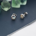 Sterling Silver Rose Cut Labradorite Stud Earrings, 3mm or 4mm, Genuine Labradorite Gemstone Stud, Bezel, Minimalist Style