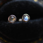 Sterling Silver Rose Cut Labradorite Stud Earrings, 3mm or 4mm, Genuine Labradorite Gemstone Stud, Bezel, Minimalist Style