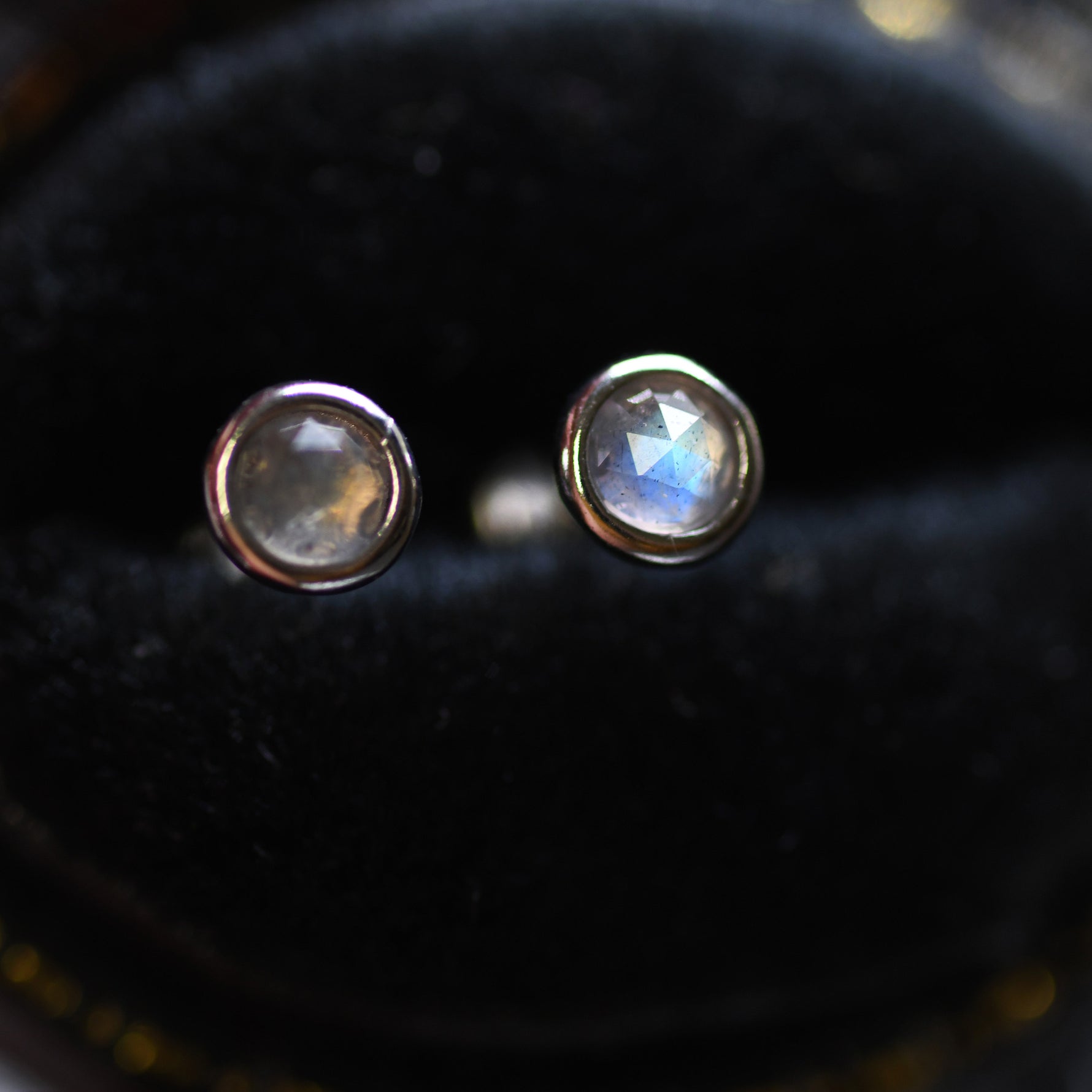Sterling Silver Rose Cut Labradorite Stud Earrings, 3mm or 4mm, Genuine Labradorite Gemstone Stud, Bezel, Minimalist Style