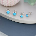 Sterling Silver Turquoise Stud Earrings, 3mm or 4mm, Colour Enhanced Blue Turquoise Gemstone Stud, Bezel, Minimalist December Birthstone