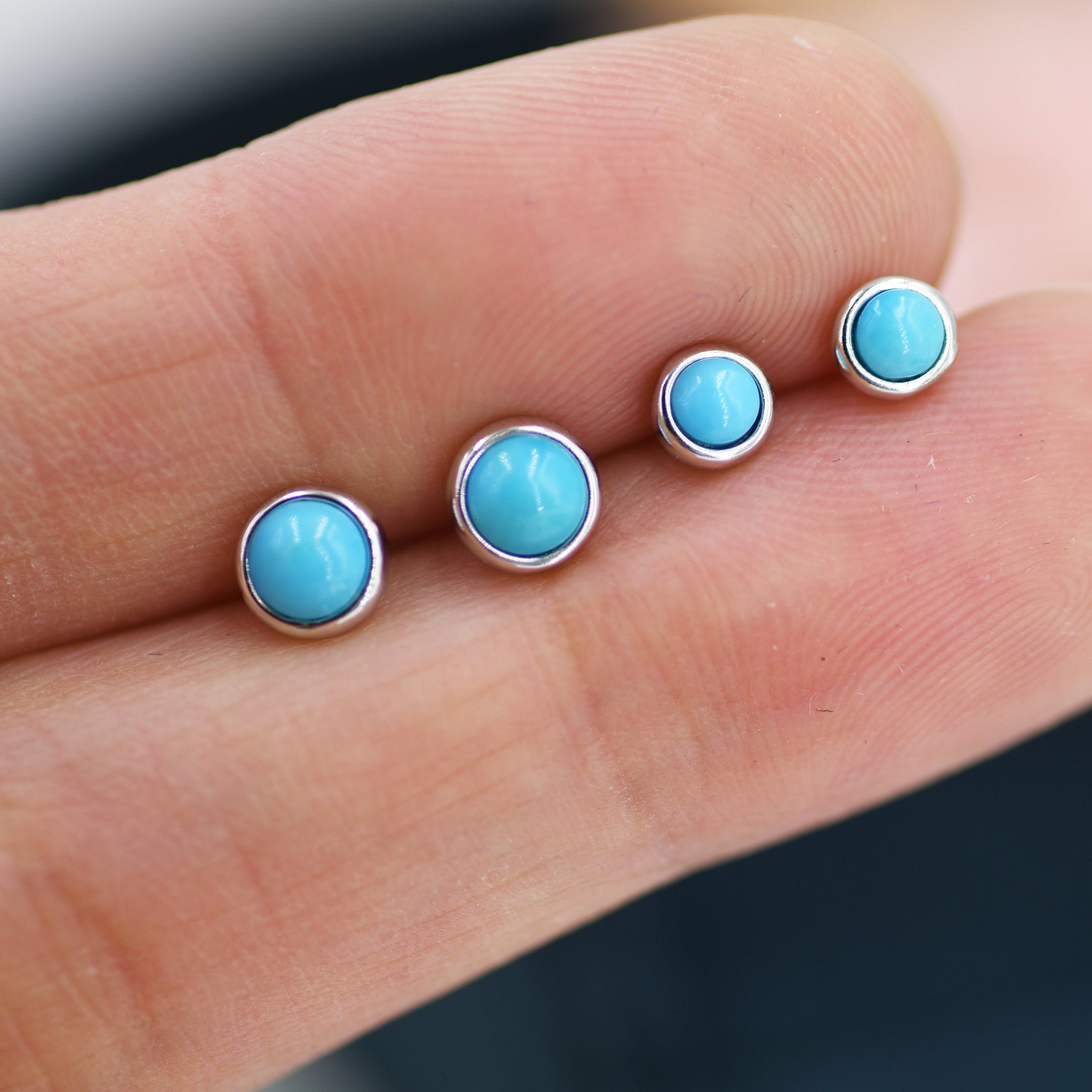 Sterling Silver Turquoise Stud Earrings, 3mm or 4mm, Colour Enhanced Blue Turquoise Gemstone Stud, Bezel, Minimalist December Birthstone