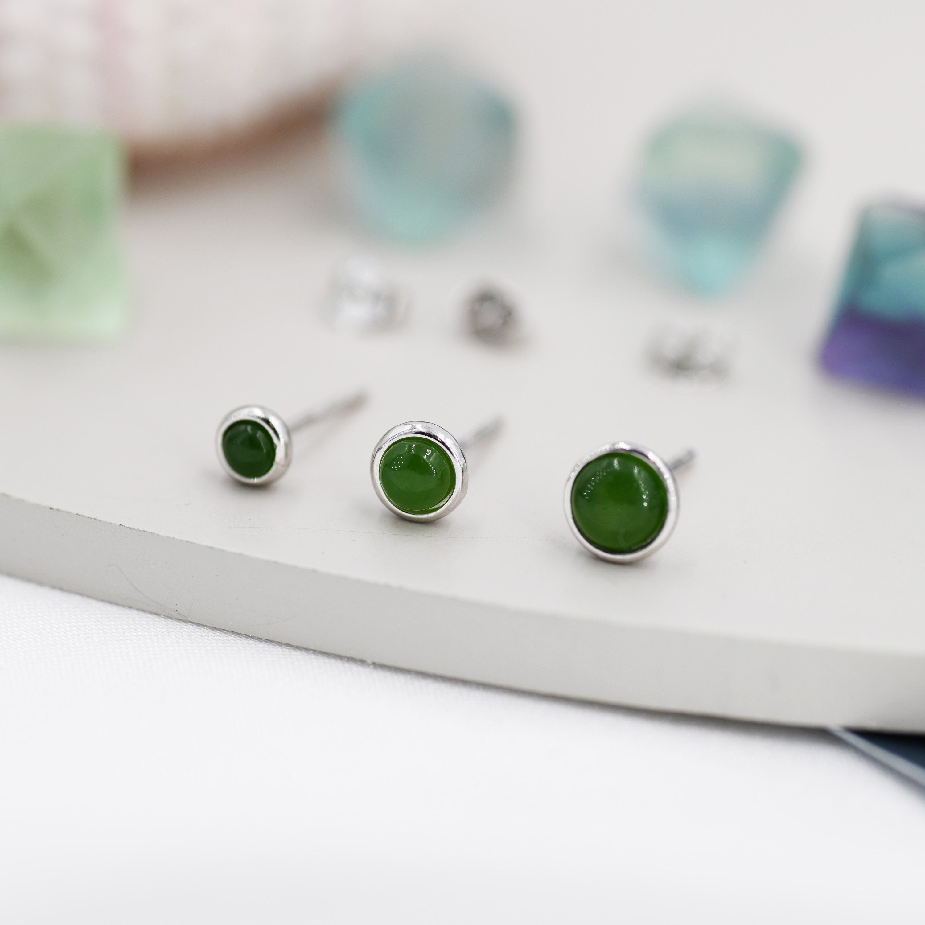 Big Jade Traditional Posts top - Jade Posts - Jade Studs - .925 Sterling Silver - Jade Earrings