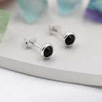 Sterling Silver Black Onyx Stud Earrings, 4mm Genuine Black Onyx Stone, Semi-precious Jewellery