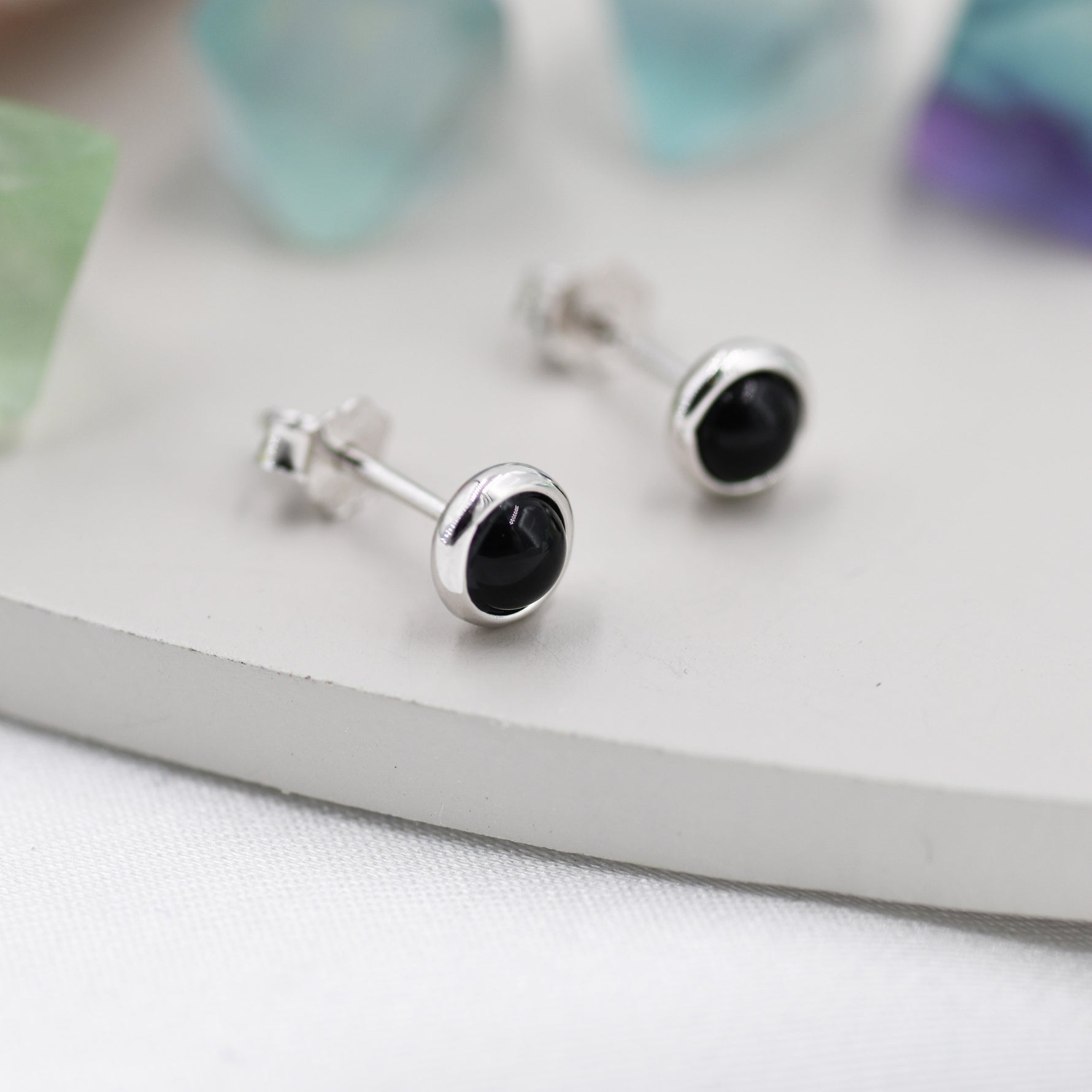 Sterling Silver Black Onyx Stud Earrings, 4mm Genuine Black Onyx Stone, Semi-precious Jewellery