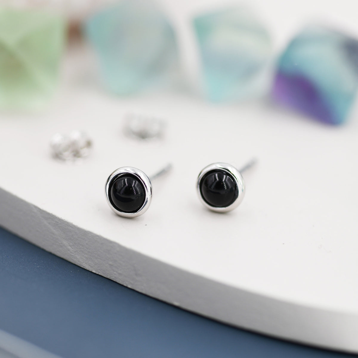Sterling Silver Black Onyx Stud Earrings, 4mm Genuine Black Onyx Stone, Semi-precious Jewellery