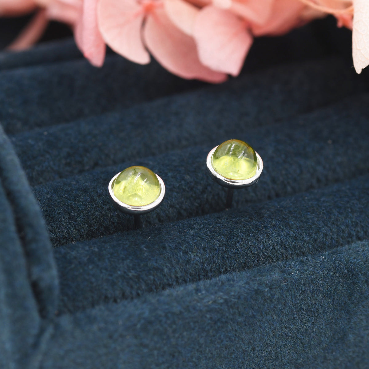 Sterling Silver Natural Peridot Stud Earrings, 4mm or 5mm, Genuine Peridot Gemstone Stud, Bezel, Minimalist Style, August Birthstone
