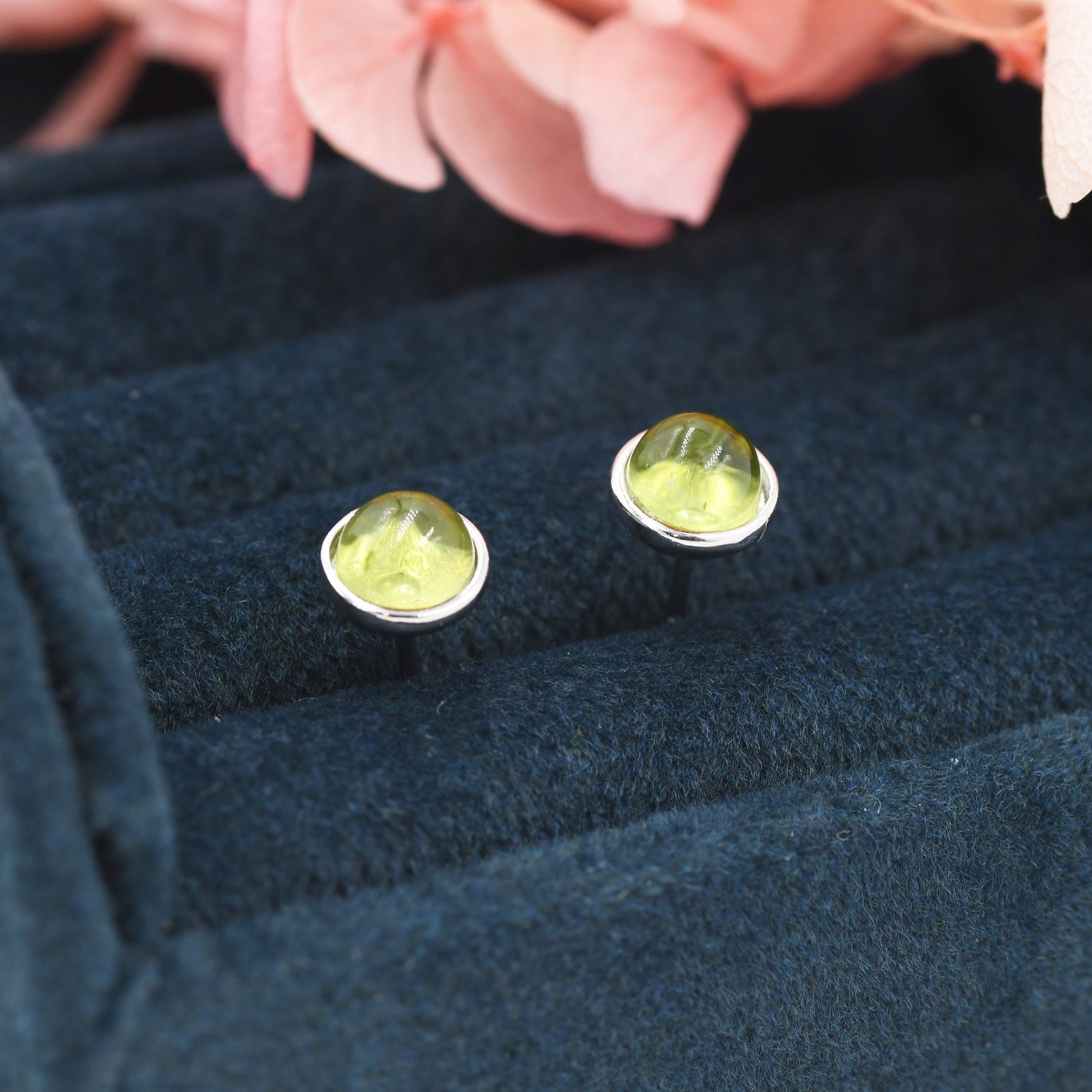 Sterling Silver Natural Peridot Stud Earrings, 4mm or 5mm, Genuine Peridot Gemstone Stud, Bezel, Minimalist Style, August Birthstone