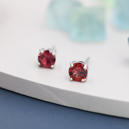 Sterling Silver Natural  Garnet Stud Earrings, 4mm Prong Set, Genuine Garnet Gemstone Stud, Minimalist Style, January Birthstone