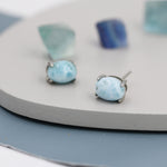 Genuine Larimar Stone Oval Stud Earrings in Sterling Silver, Blue Larimar Stud, Natural Semi-Precious Gemstones, Minimalist Earrings