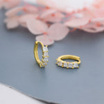 Princess Cut CZ Huggie Hoop in Sterling Silver, Silver or Gold, Minimalist Simple Hoop Earrings