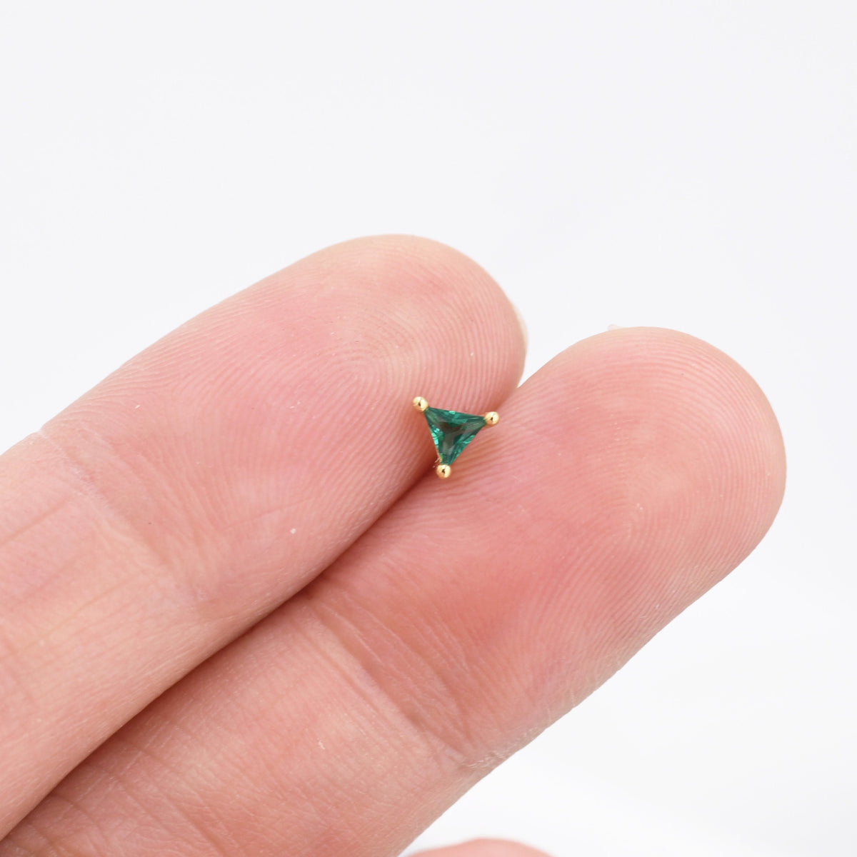 Extra Tiny Emerald Green CZ Triangle Stud Earrings in Sterling Silver, Silver or Gold, Dainty Earrings, Stacking Earrings, CZ Crystal Stud
