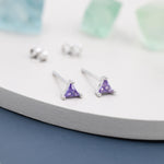 Extra Tiny Amethyst Purple CZ Triangle Stud Earrings in Sterling Silver, Silver or Gold, Dainty Earrings, Stacking Earrings, CZ Stud