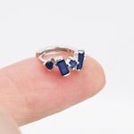 Sapphire Blue Baguette CZ Cluster Huggie Hoop in Sterling Silver, Silver or Gold, Geometric Hoop Earrings, Irregular Shaped