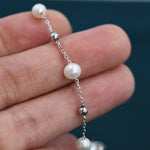 Sterling Silver Delicate Pearl and Silver Ball Beaded Bracelet, Silver or Gold, Genuine Freshwater Keshi Pearls, Natural Pearl Bracelet