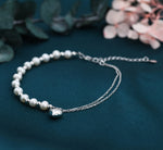 Sterling Silver Freshwater Pearl and Double Strand Beaded Bracelet with a Heart Charm, Silver or Gold, Genuine Pearls, Natural Pearl