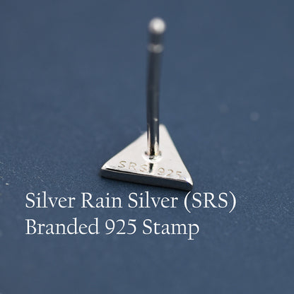 Pink Triangle Stud Earrings in Sterling Silver with Hand Painted Enamel, Pastel Pink Stud, Tiny Triangle Stud