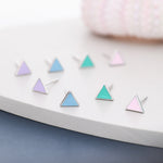 Triangle Stud Earrings in Sterling Silver with Hand Painted Enamel, Pastel Stud, Teal, Turquoise, Blue, Pink, Purple and Black, Tiny Stud