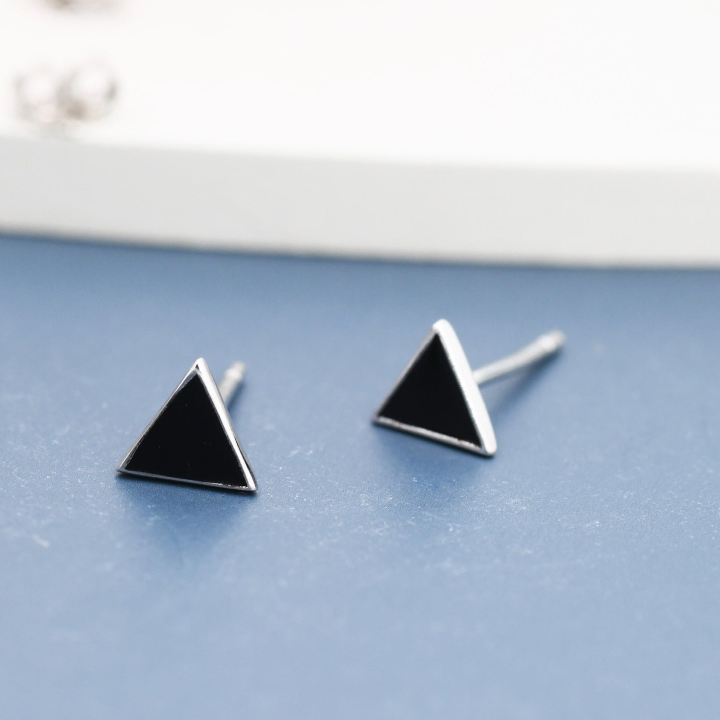 Triangle Stud Earrings in Sterling Silver with Hand Painted Enamel, Pastel Stud, Teal, Turquoise, Blue, Pink, Purple and Black, Tiny Stud
