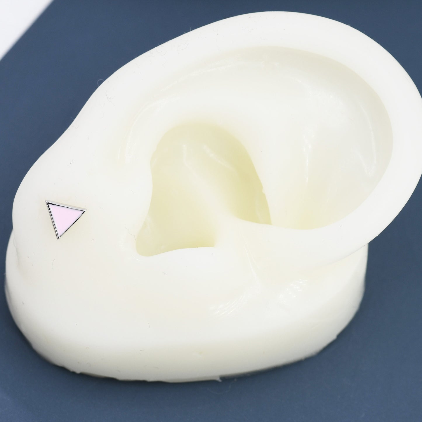 Pink Triangle Stud Earrings in Sterling Silver with Hand Painted Enamel, Pastel Pink Stud, Tiny Triangle Stud