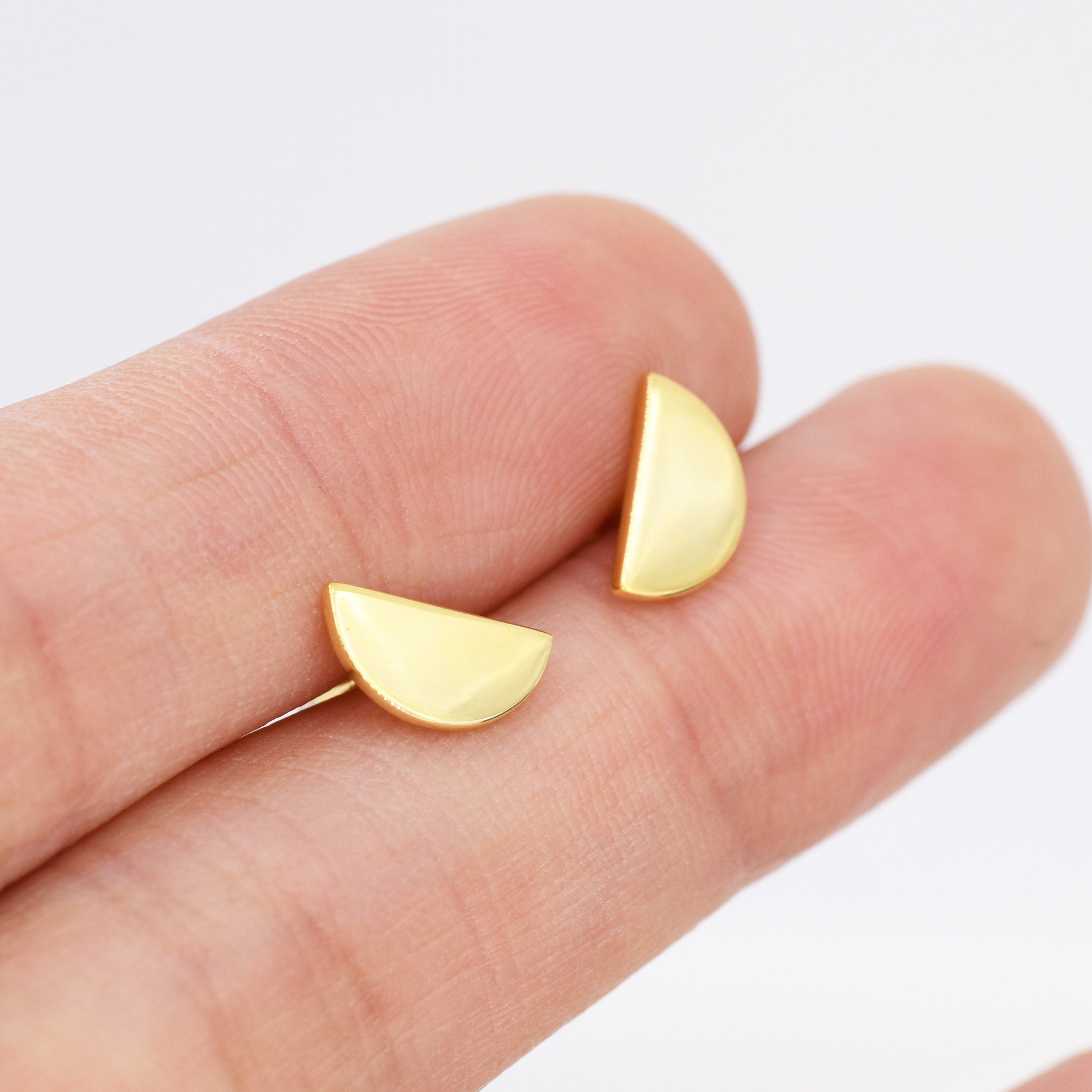 Sterling Silver Half Circle Stud Earrings Half Moon Stud Earrings Si Silver Rain Silver