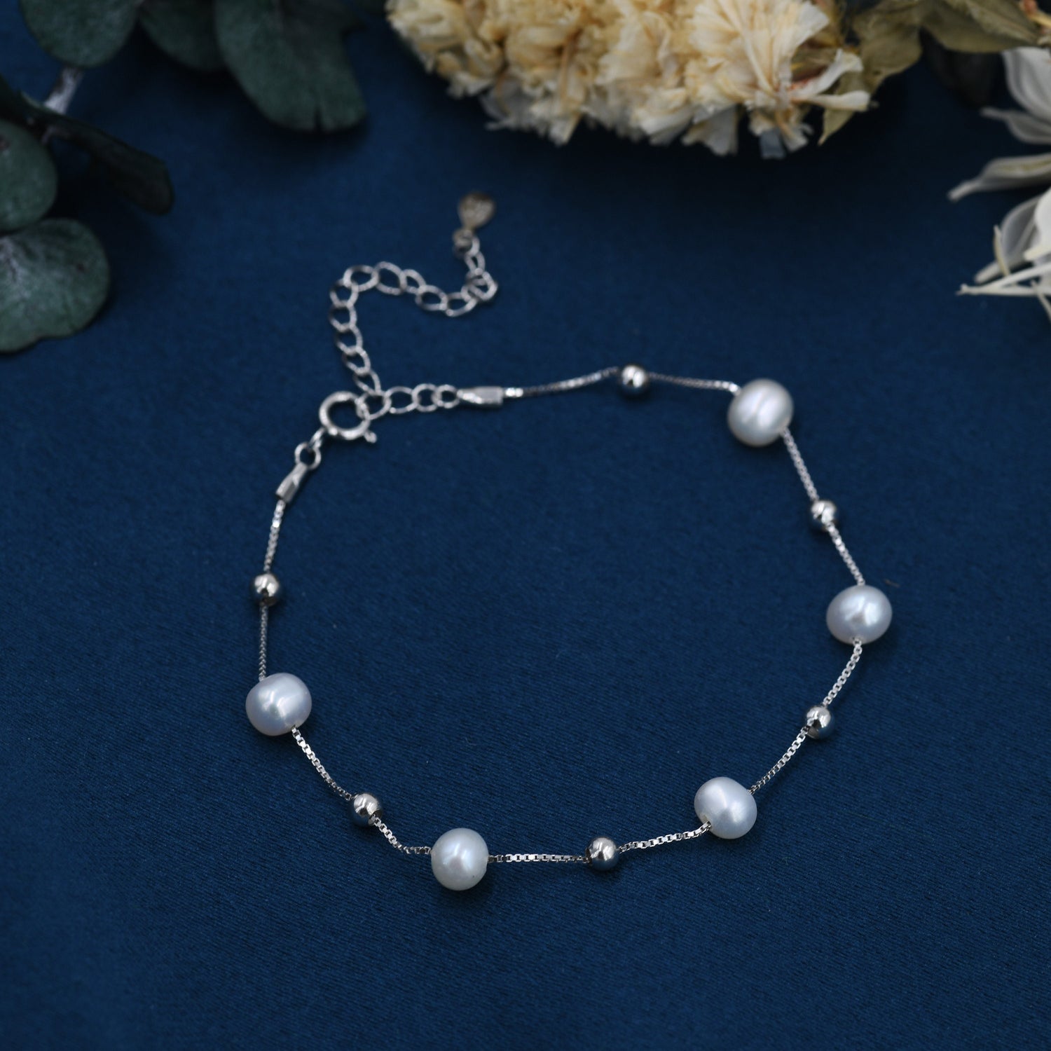 Minimalist Pearl & Silver Station Bracelet