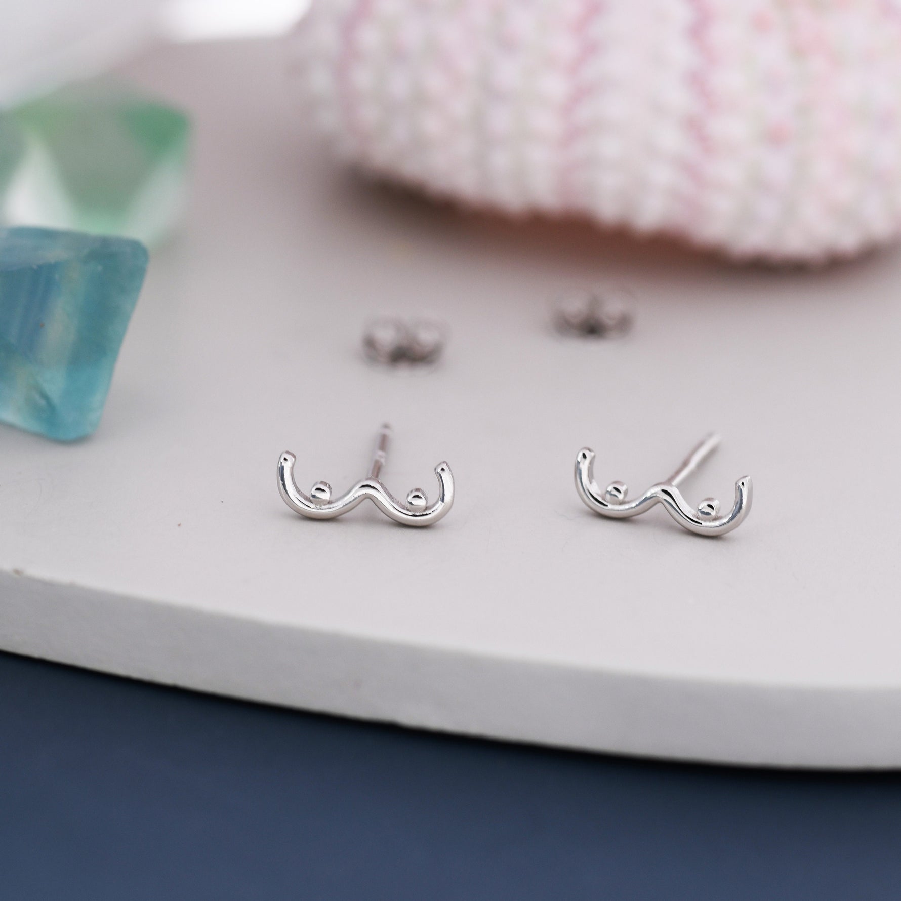 Sterling Silver Boob Stud Earrings, Breast Earrings, Silver, Gold or Rose Gold, Small Earrings, Feminist Jewellery