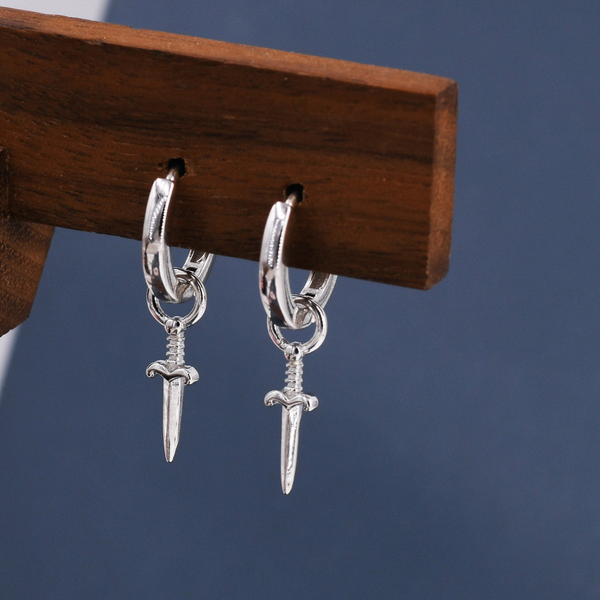 Sterling Silver Sword Hoop Earrings, Detachable Charm Hoop Earrings, Dagger Earrings, Silver or Gold, Interchangeable and detachable