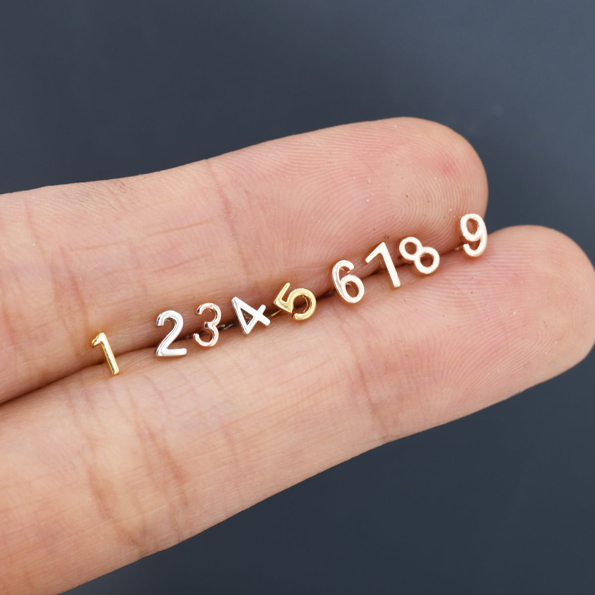 ONE Tiny Number Stud Earring in Sterling Silver, Silver, Rose Gold, Gold, Personalised, Stacking Earrings, Extra Tiny