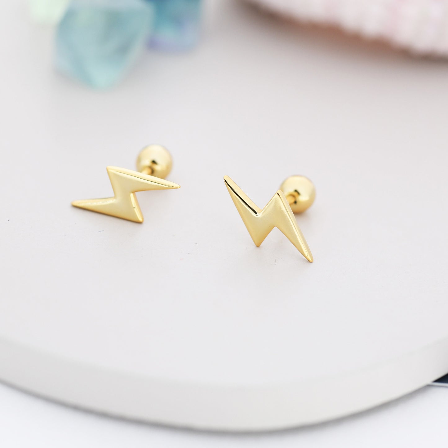 Lightning Bolt Barbell Earrings in Sterling Silver, Screw Back Lightning Bolt Earrings