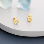 Tiny Circle Barbell Earrings in Sterling Silver, Open Circle Screw Back Earrings, Silver, Gold or Rose Gold, Minimalist Geometric Design