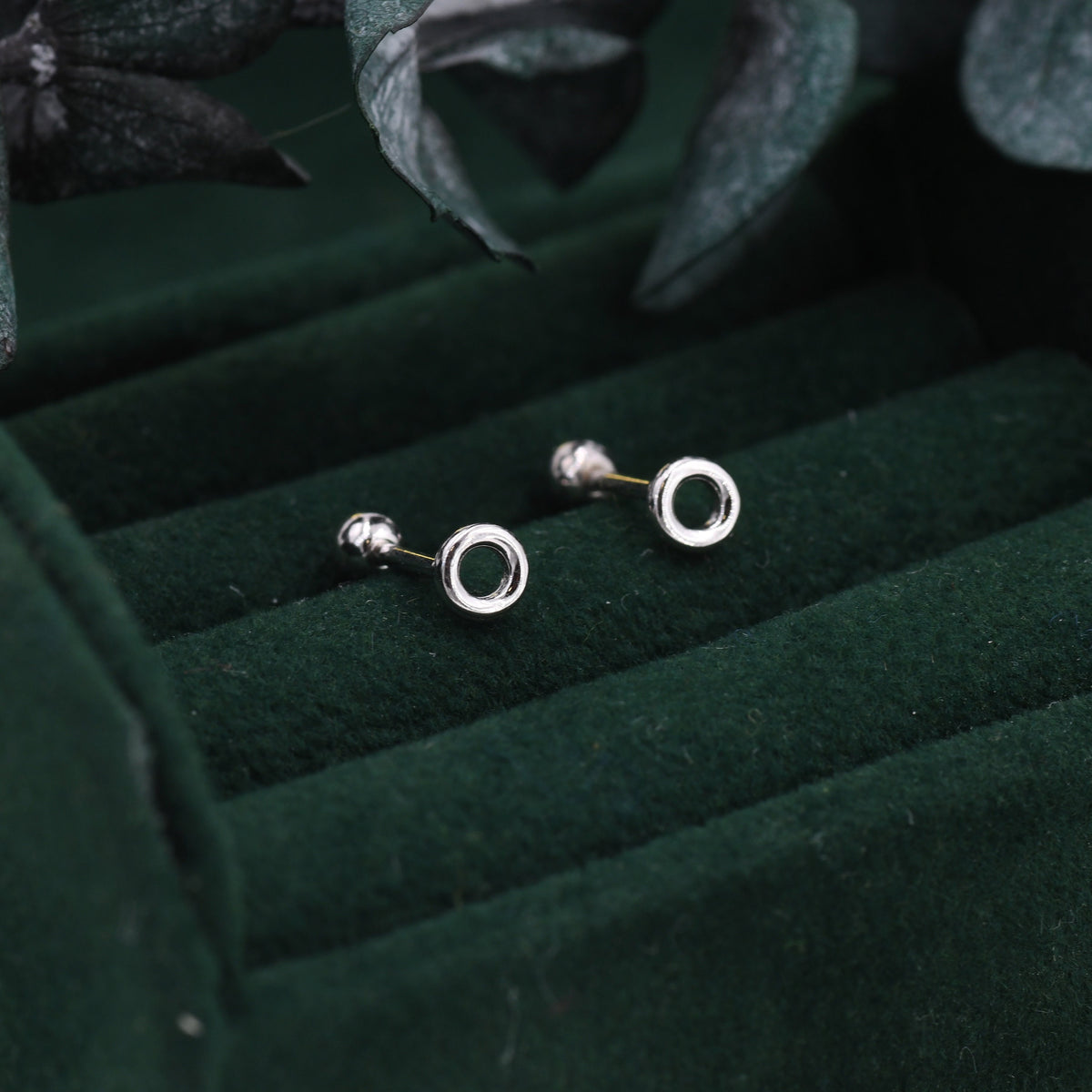 Tiny Circle Barbell Earrings in Sterling Silver, Open Circle Screw Back Earrings, Silver, Gold or Rose Gold, Minimalist Geometric Design