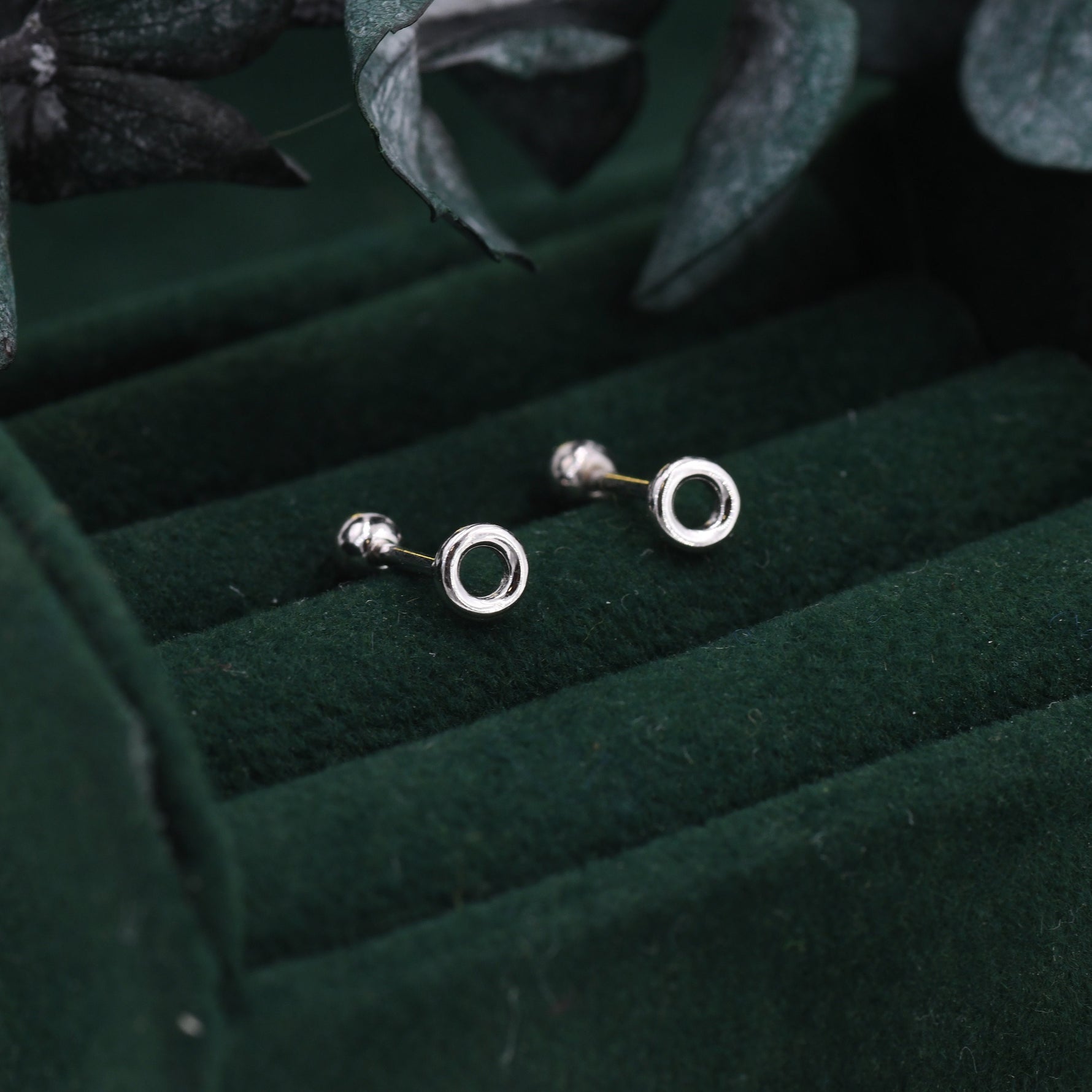 Tiny Circle Barbell Earrings in Sterling Silver, Open Circle Screw Back Earrings, Silver, Gold or Rose Gold, Minimalist Geometric Design