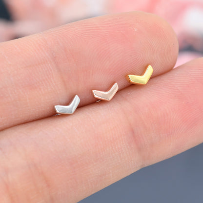 Sterling Silver Extra Tiny Chevron Stud Earrings,  Silver, Gold or Rose Gold,  Small Triangle Earrings, Arrow Earrings, Stacking Earrings,