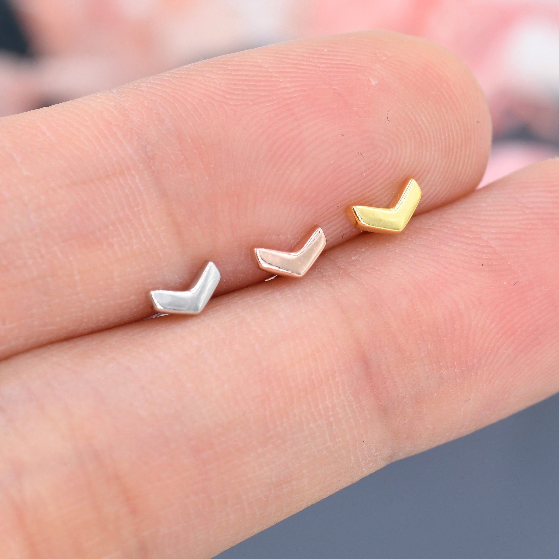 Sterling Silver Extra Tiny Chevron Stud Earrings, Silver, Gold or Rose Gold, Small Triangle Earrings, Arrow Earrings, Stacking Earrings,