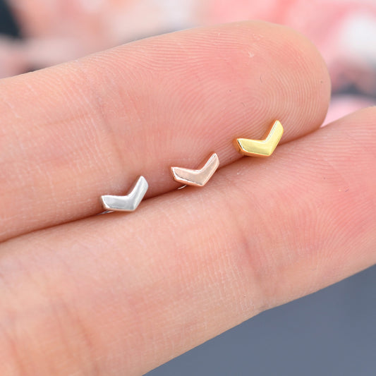 Sterling Silver Extra Tiny Chevron Stud Earrings, Silver, Gold or Rose Gold, Small Triangle Earrings, Arrow Earrings, Stacking Earrings,