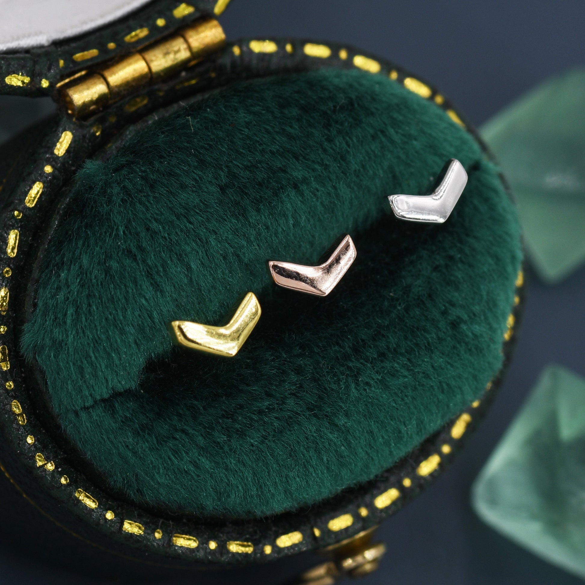 Sterling Silver Extra Tiny Chevron Stud Earrings, Silver, Gold or Rose Gold, Small Triangle Earrings, Arrow Earrings, Stacking Earrings,