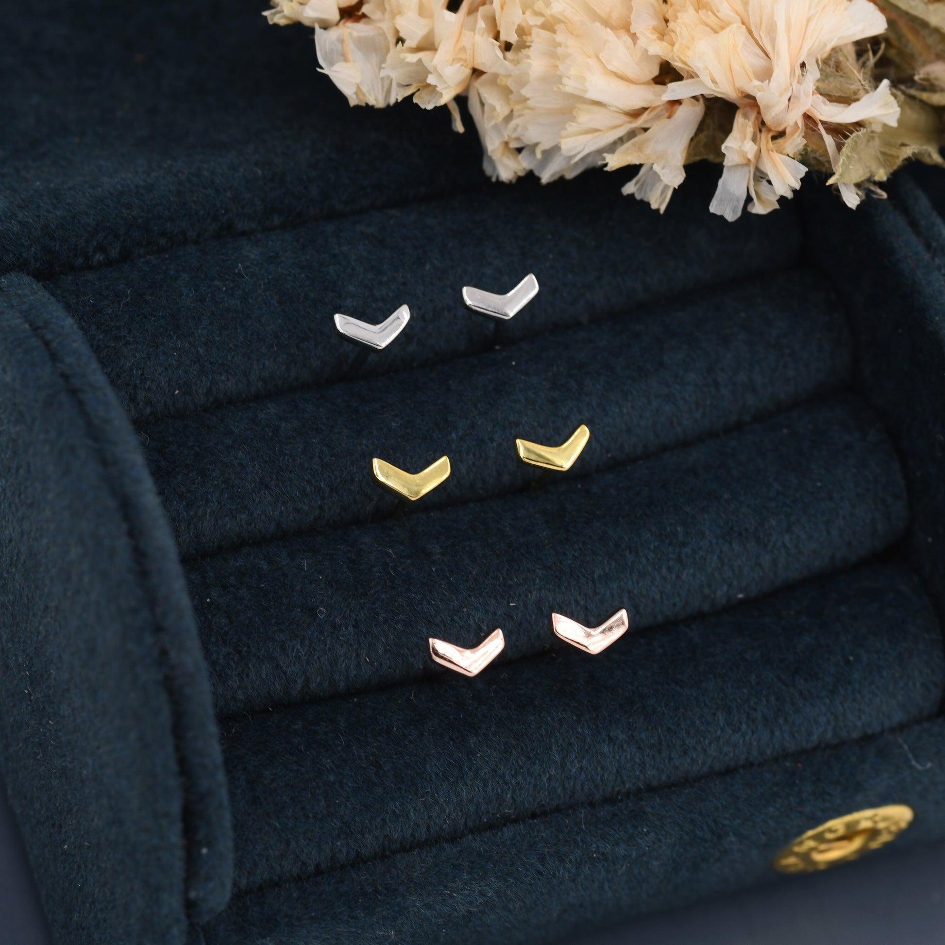 Sterling Silver Extra Tiny Chevron Stud Earrings, Silver, Gold or Rose Gold, Small Triangle Earrings, Arrow Earrings, Stacking Earrings,